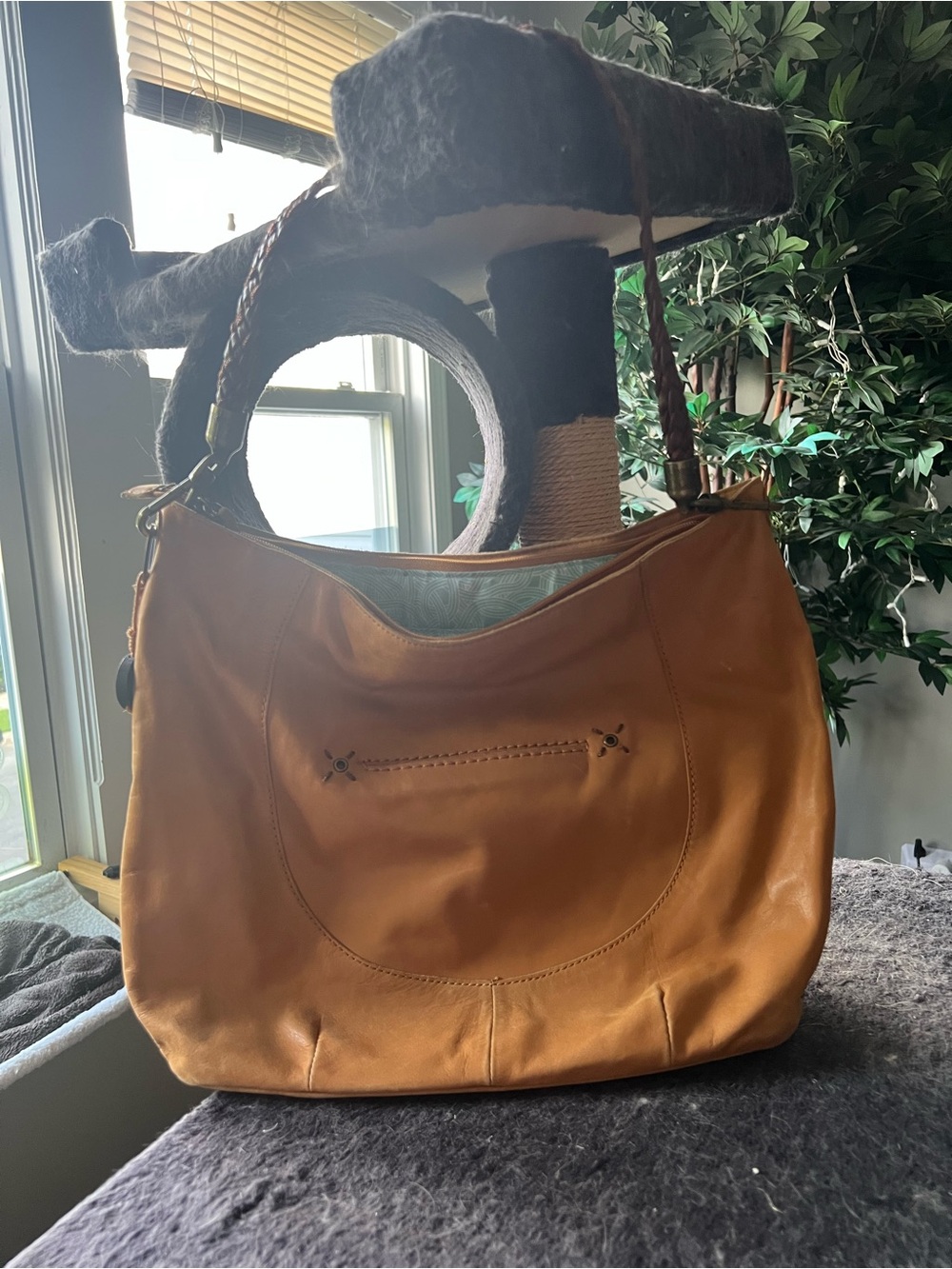 The Sak Leather Hobo Shoulder Bag – Tan / Cognac Braided Strap